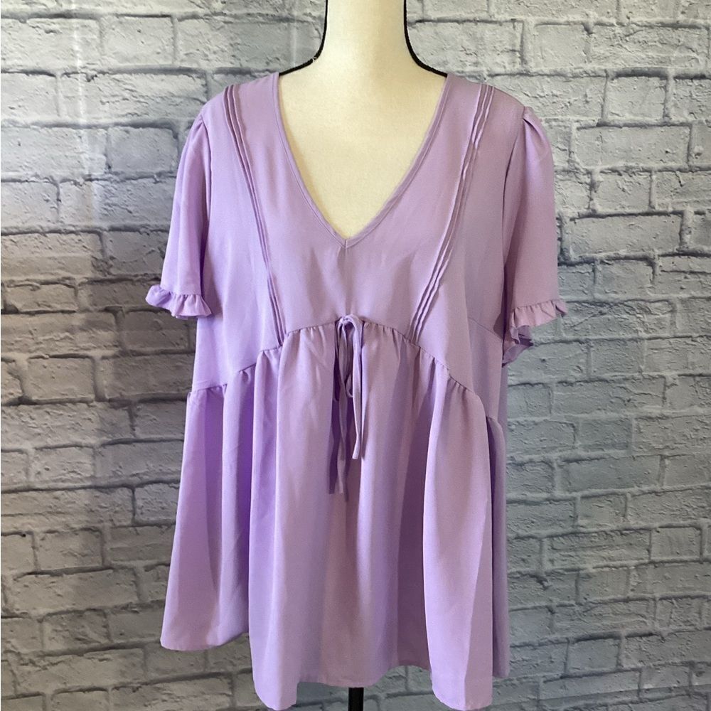 Shein Curve - V-Neck Ruffle Sleeve Women's Top - 3XL